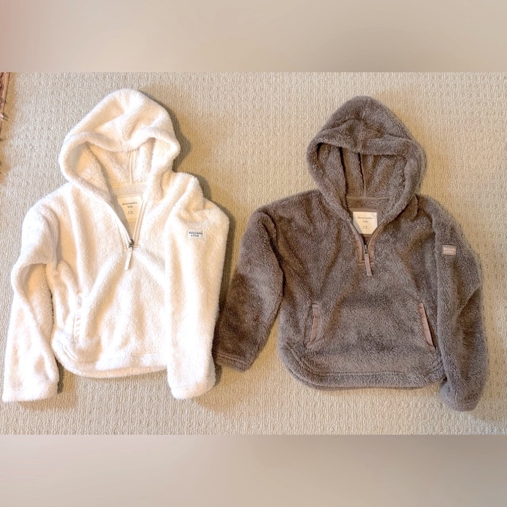 3 Abercrombie & Fitch Kids' Fleece Hoodies - Cream, Brown and Floral Purple